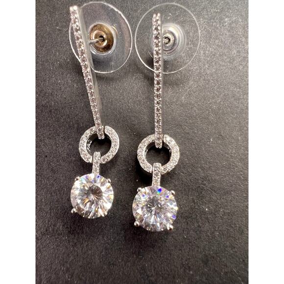 White CZ long earrings in sterling silver - Picture 13 of 15